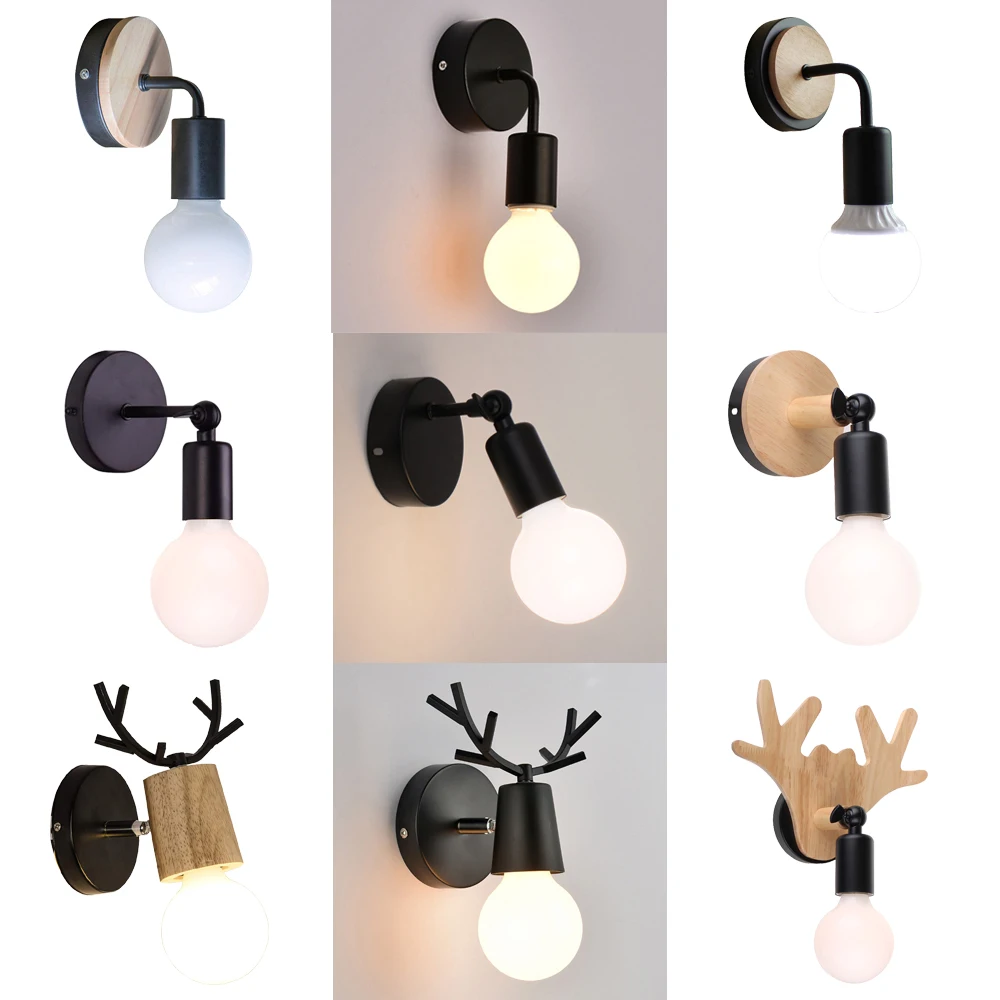 Lámpara de pared moderna de madera para Loft, accesorio de luz Retro...