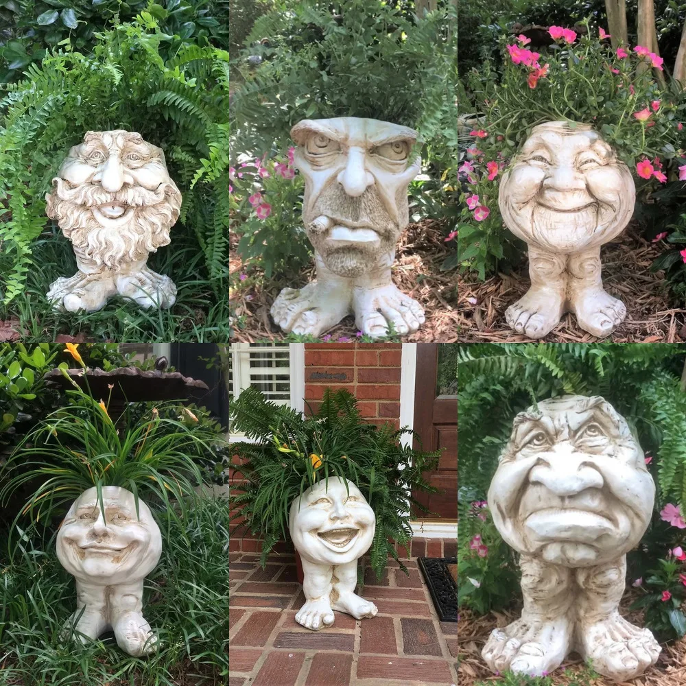 Muggly's The Face Statue Planter Funny Muggle Face Sculpture Funny Expression Outdoor Flower Pot Garden Decoration