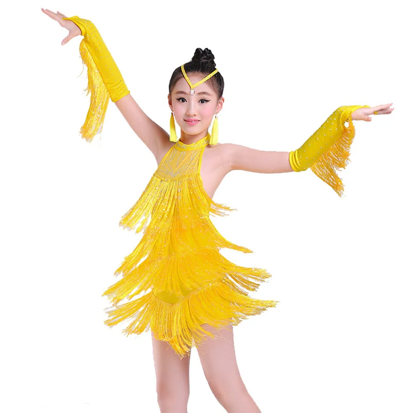 

Новый латинский бахрома платье сексуальные бальные для Латинской сальсы Танцы платье одежда самба танцевальные костюмы Детские Детский ко...