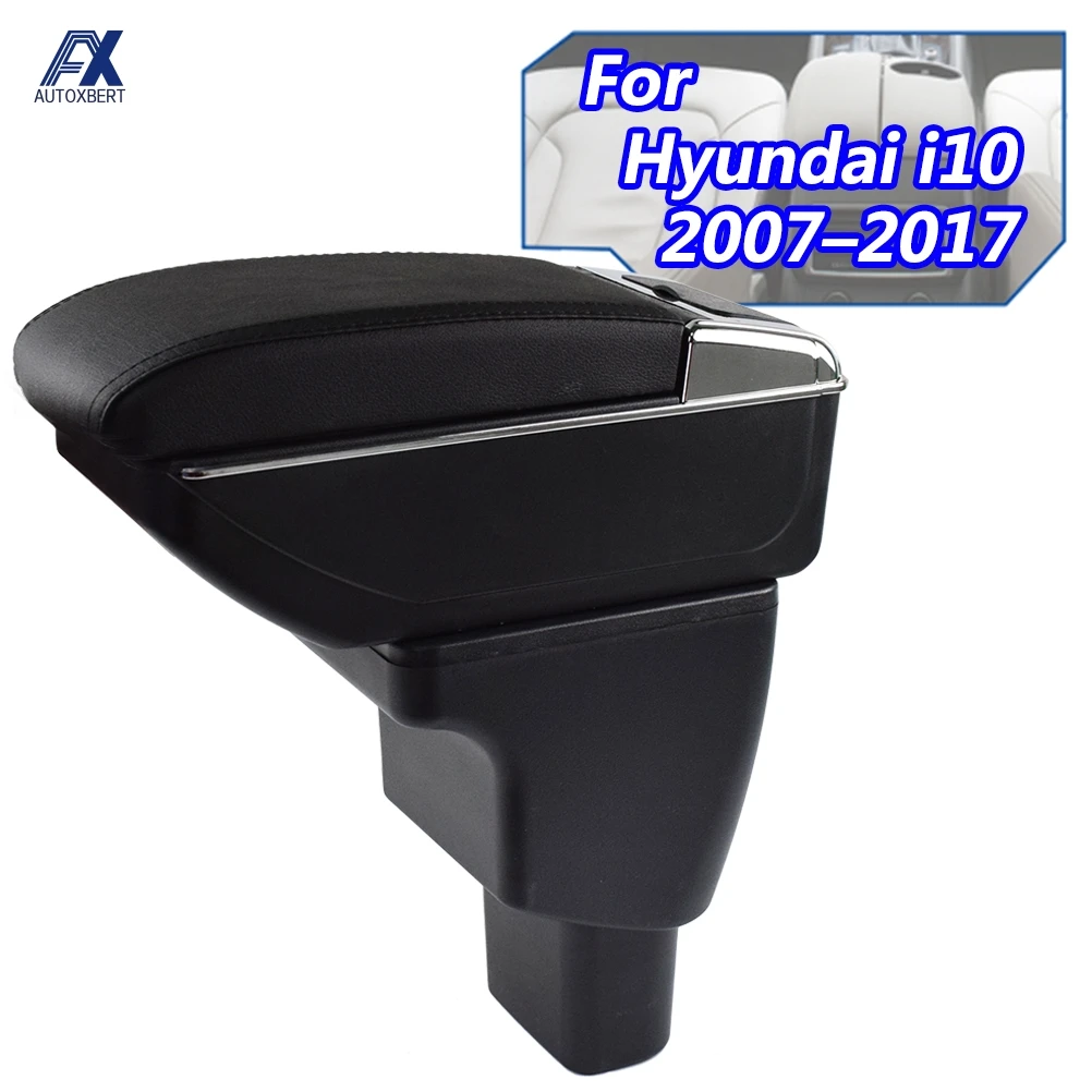 

Storage Box For Hyundai i10 2007 - 2017 Arm Rest Ashtray Dual Layer Armrest Black Leather Double Car Styling