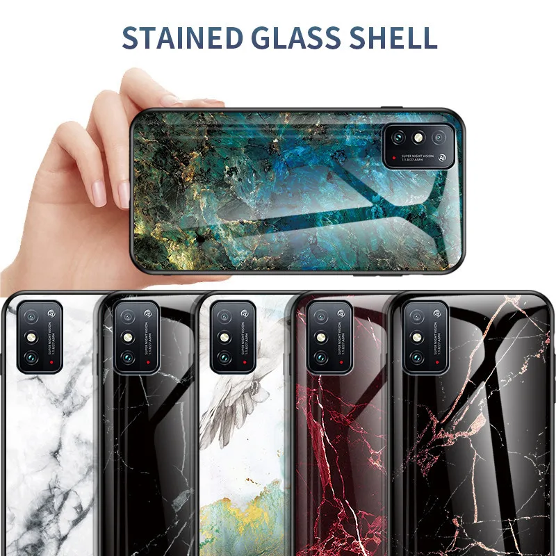 Gradient Marble Tempered Glass Phone Case For Huawei Honor V30 V20 V10 7 8 9 10 lite pro 7X 8X 8A 10i 20i x10 Back Cover | Мобильные