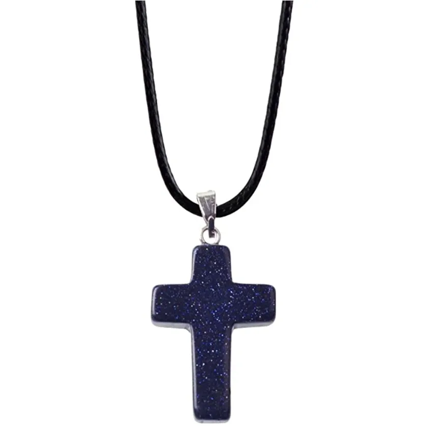 Verzilverd Kruisvorm Blauw Zand Quartz Hanger Zwart Touw Ketting Ketting Tijgeroog Steen Sieraden Verzilverd Kruisvorm Blauw Zand Quartz Hanger Zwart Touw Ketting Ketting Tijgeroog Steen Sieraden