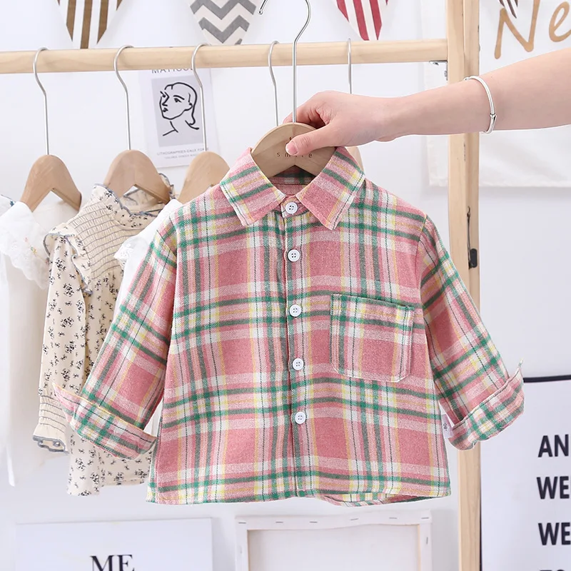 

1-7T Toddler Kid Baby Girl Clothes Spring Top Long Sleeve Plaid Shirt Elegant Cute Sweet Blouses Lovely Cotton Casual Outfit