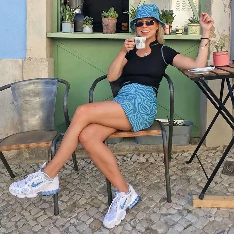 

Women Zebra Print A-line High Waist Mini Skirt Y2k Indie All-Match Short Blue Skirt Bottoms Faldas Mujer Japanese Streetwear