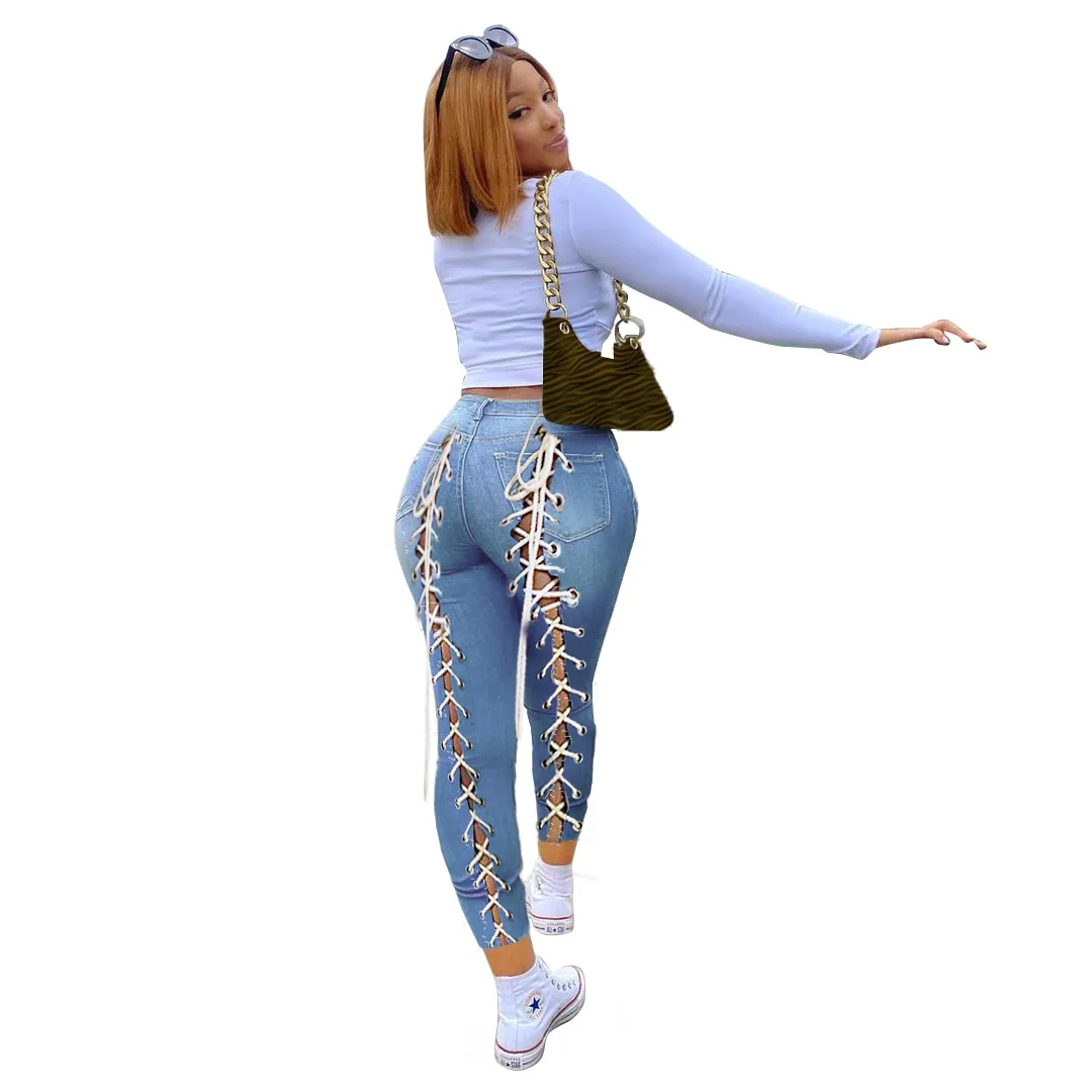 

Donsignet Women Jeans New Europe and America Fashion Women's Jeans Pants Holes High Waist Jeans Ankle-Length Pants Pencil Pants