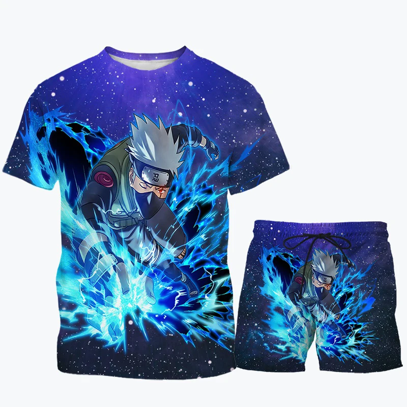 

Футболка и шорты мужские с 3D-принтом аниме, комплект спортивной одежды, спортивный костюм с коротким рукавом, сезон хот, для путешествий, тре...