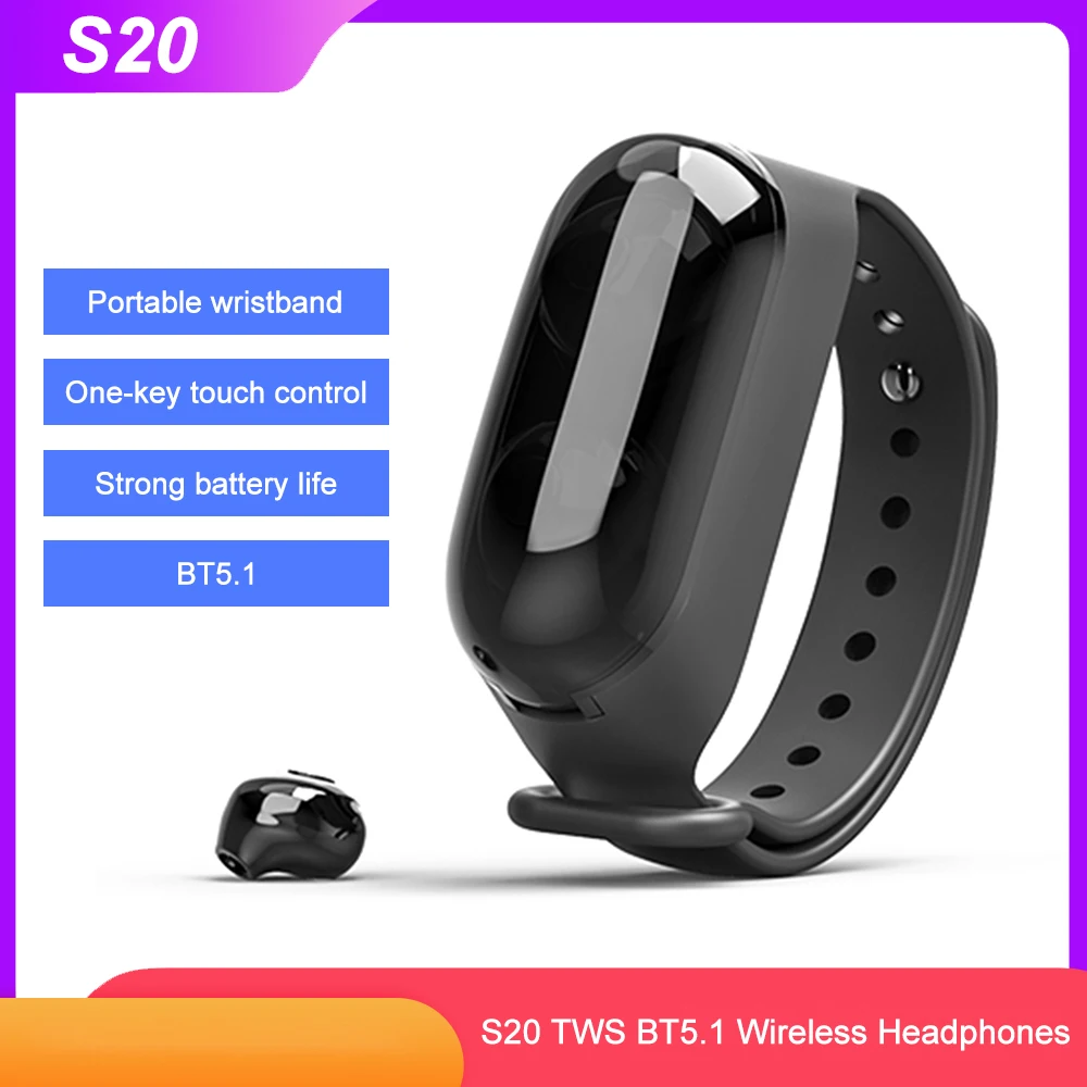 S20 наушники вкладыши TWS Bluetooth Фитнес браслет зарядным устройством спортивные для