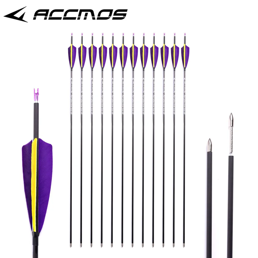 

6/12pcs ID 4.2mm Pure Carbon Arrow Spine 700 800 900 1000 1100 1300 1500 1800 with 4" Turkey Feather for Recurve Bow Shooting