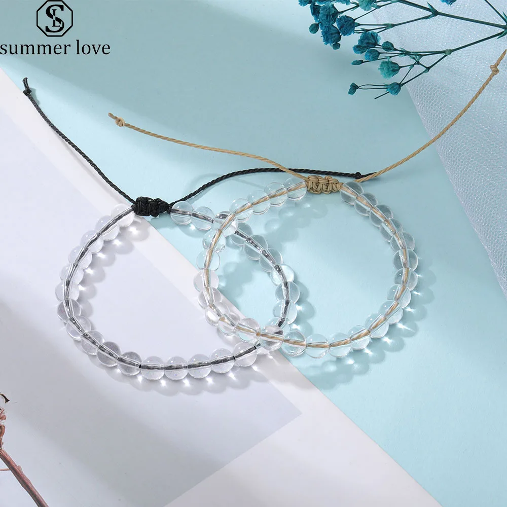 Прозрачные стеклянные бусины 6 мм тонкий браслет розового и синего цветов