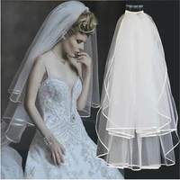 velos de noiva two layers ribbon edge wedding veil white ivory short with comb simple bridal veil 2020