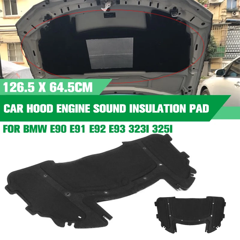 

For BMW E90 E91 E92 E93 323i 325i Car Hood Engine Sound Insulation Pad Cotton 126.5 x 64.5cm With Rivet Core Black 51487059260