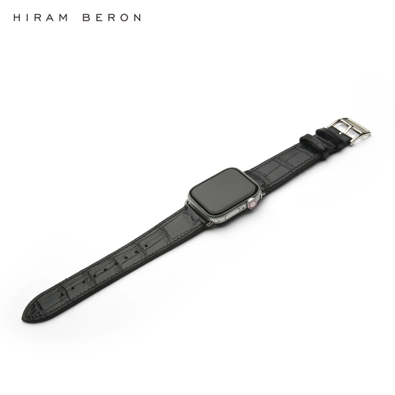 

Hiram Beron gift set FREE CUSTOM NAME SERVICE black croco pattern leather card holder and for Apple Watch strap dropship