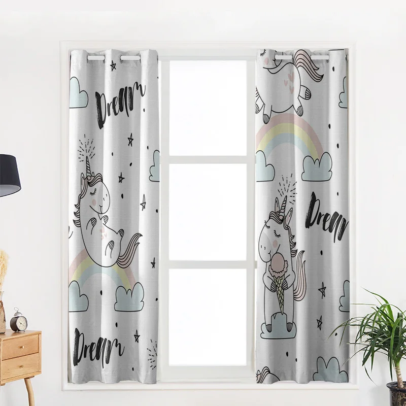 Шторы на окна с единорогом радугой мультяшными облаками мечтой занавески для