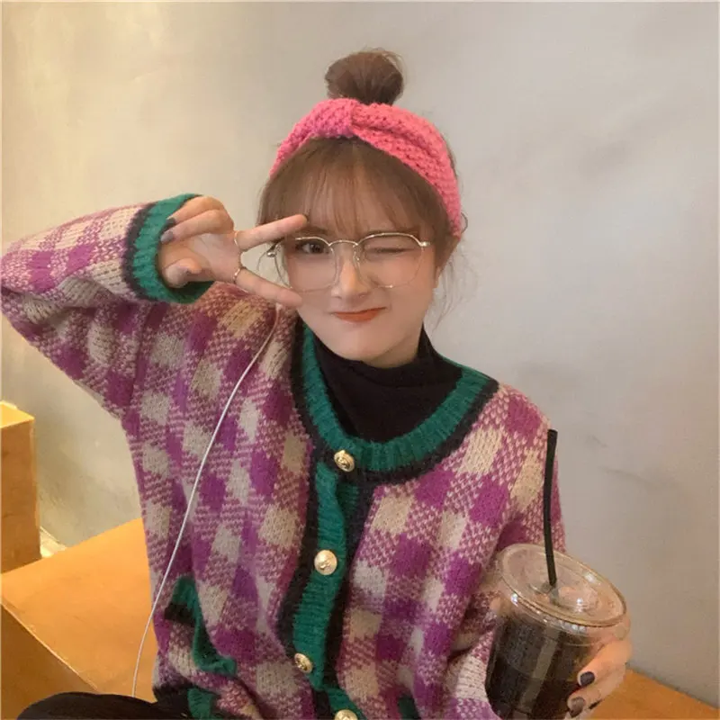 

HziriP Color-Hit Vintage 2020 Girls Retro Autumn Chic All-Match Regular High Street Loose Cardigans Casual Knitted Sweaters