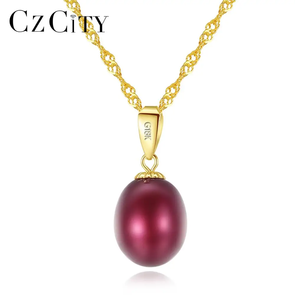 CZCITY из 18-ти кратного желтого золота кулон шесть Цвета Подвеска из натурального пресноводного жемчуга, 925 волнистые Цепочки и ожерелья 40 см+ 5 см подарок для Для женщин