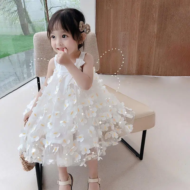 

Girls 2021 New Summer Dresses Baby Children's Mesh Dress Little Girls Princess Dresses Flower Mesh Dress For Party