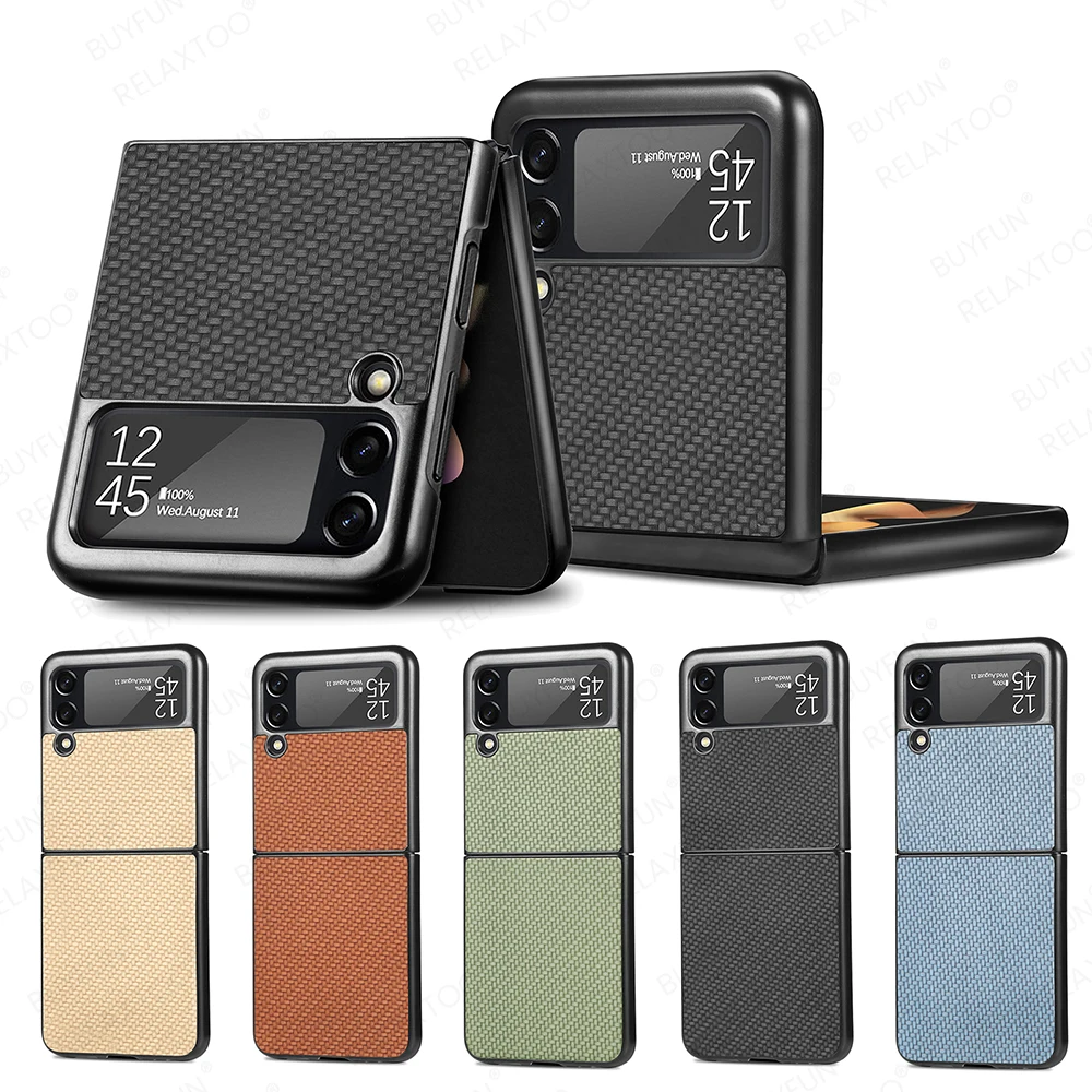 

Luxury Carbon Fiber Slim Case Cover for Samsung Galaxy Z Flip 3 Flip3 5G Anti-knock Cell Phone Protective Coque ZFlip3 Z3 2021