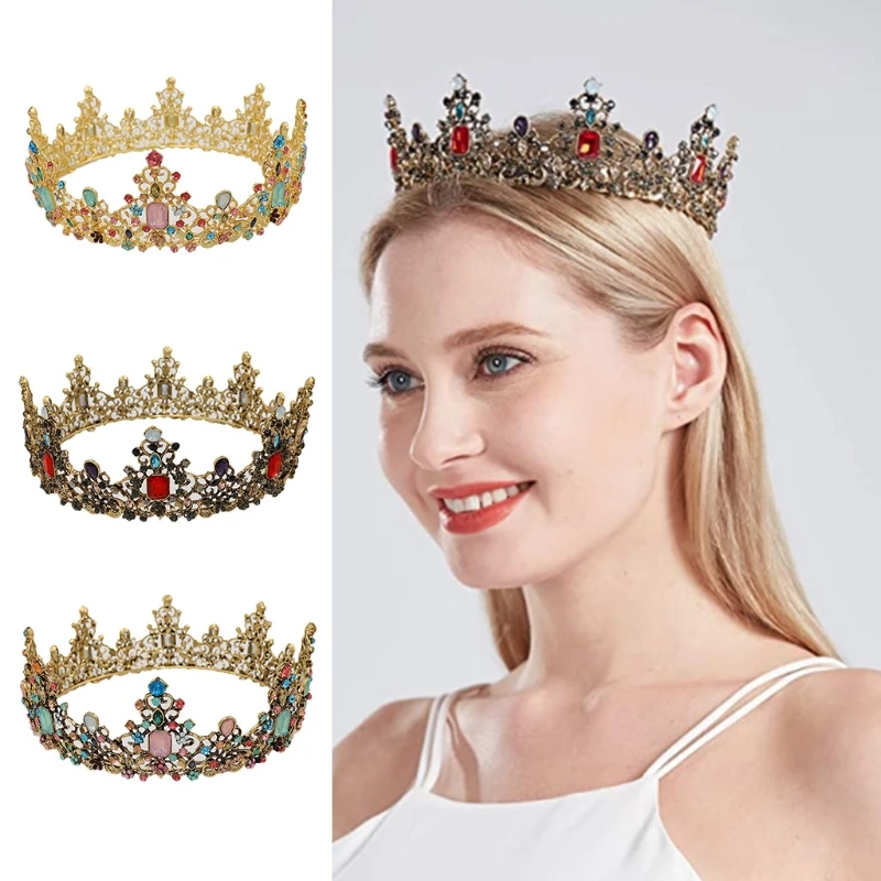 

Baroque Multicolor Rhinestone Crystal Tiara Crown Vintage Wedding Bridal Headpiece Royal Queen Gemstone Hair Accessories