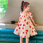 Летнее платье для маленьких девочек, платье с рюшами и клубничкой, платья принцессы, одежда для маленьких девочек, Детский костюм, новинка 2021