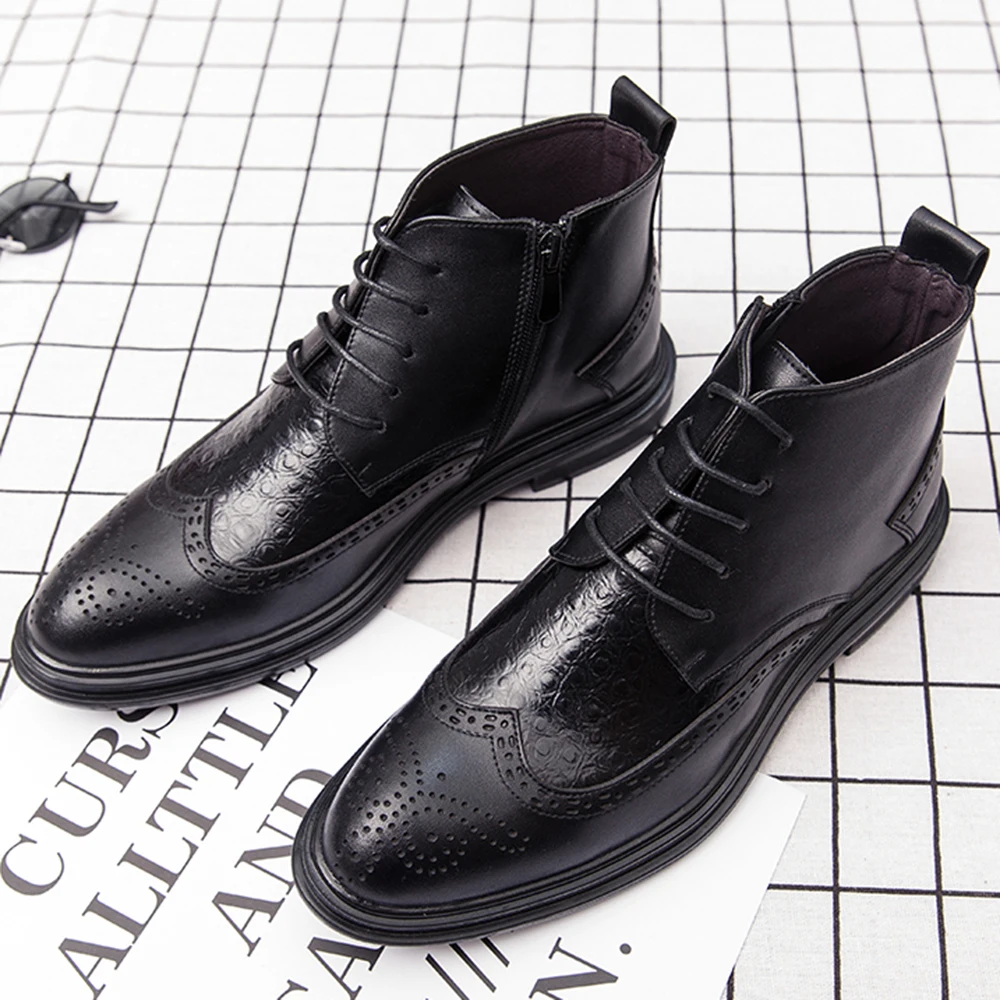Мужские кожаные ботинки броги модные уличные мотоциклетные осенне-зимняя обувь