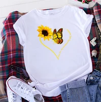 new kawaii women sunflower butterfly print black t shirts casual short sleeve tops cartoon graphic clothes female tees