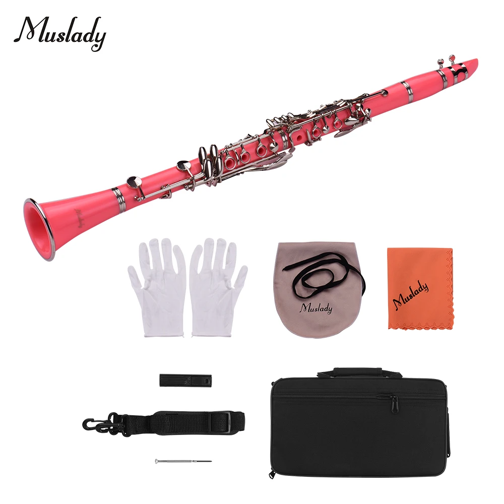 Muslady ABS 17-Key Clarinet Bb Flat with Carry Case Gloves Cleaning Cloth Screwdriver Reed 10pcs Reeds Woodwind Instrument | Спорт и