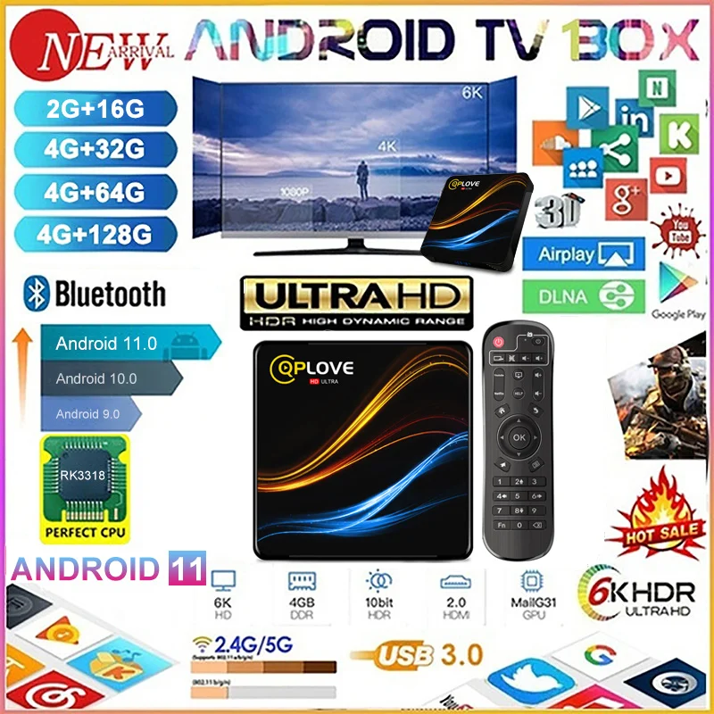 

Smart TV Box Android 11.0 RK3318 Quad-Core HD 6K 4GB Ram 32GB/64GB/128GB Rom 2.4G 5G 3D WIFI 1000M Media Player HD Media