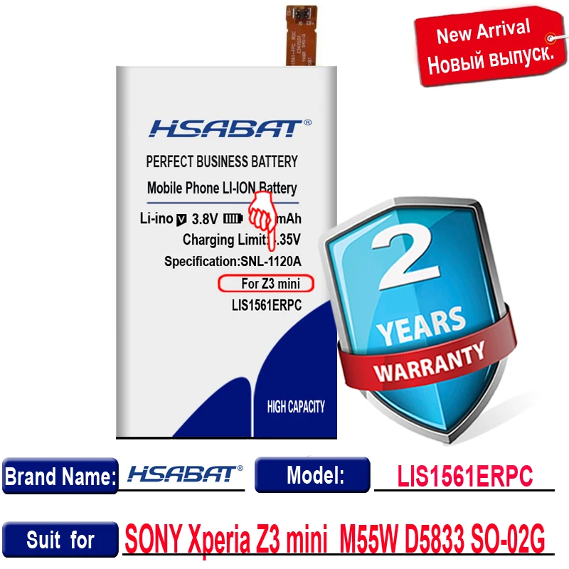 Новый аккумулятор HSABAT 4300 мАч LIS1561ERPC для SONY Xperia Z3 mini Compact M55W D5833 D5803 SO-02G /C4 E5333 E5363 E5306 -