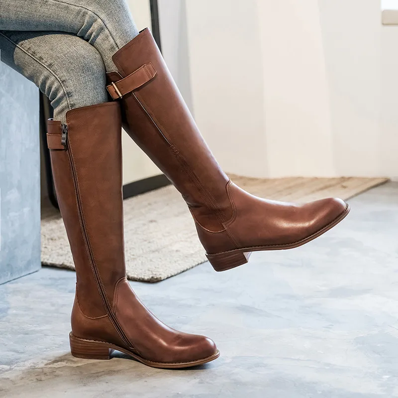 

Asumer big size 34-43 fashion knee high boots women round toe zip pu+cow leather boots med heels autumn winter Riding boots 2021