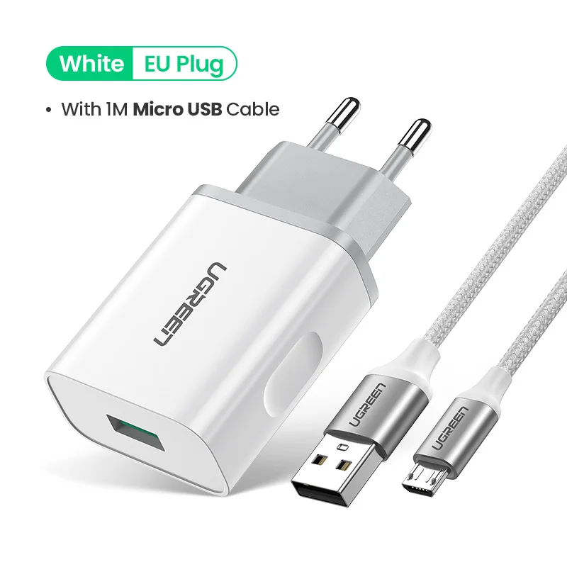 White add Micro usb Ugreen Телефона Qualcomm Быстрая Зарядка 3.0 18 Вт Быстрое Зарядное Устройство USB(быстрая Зарядка 2.0 Совместимый) для Samsung Xiaomi 5 Huawei lg - Тип штекера: White add Micro usb