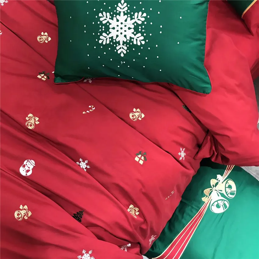 

Luxury Red Christmas Queen King size Bedding Set Decorative Egyptian cotton Embroidery Duvet cover Bed sheet set Pillowcase