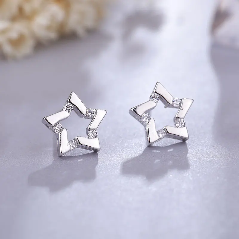 silver-star MAIKALE, корейские жемчужные серьги-гвоздики, яблоко, звезда, пятиугольник, кубический цирконий, медь, золото, серебро, небольшой талисман, серьги для женщин, милый подарок - Окраска металла: silver-star