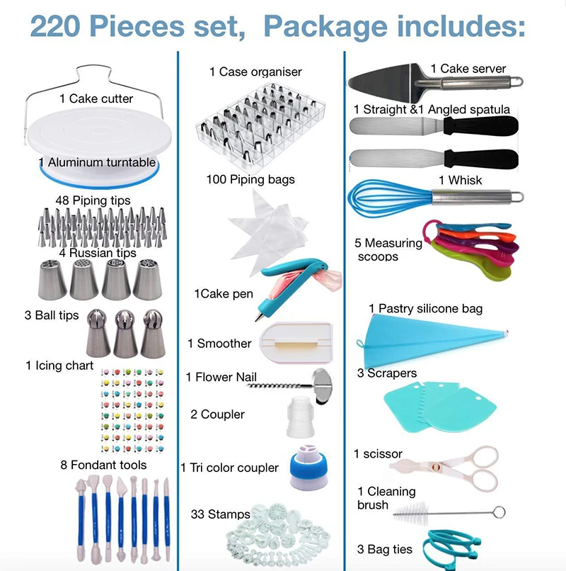 220pcs торт украшения инструменты для торта комплект выпечки Кухня набор сделай сам