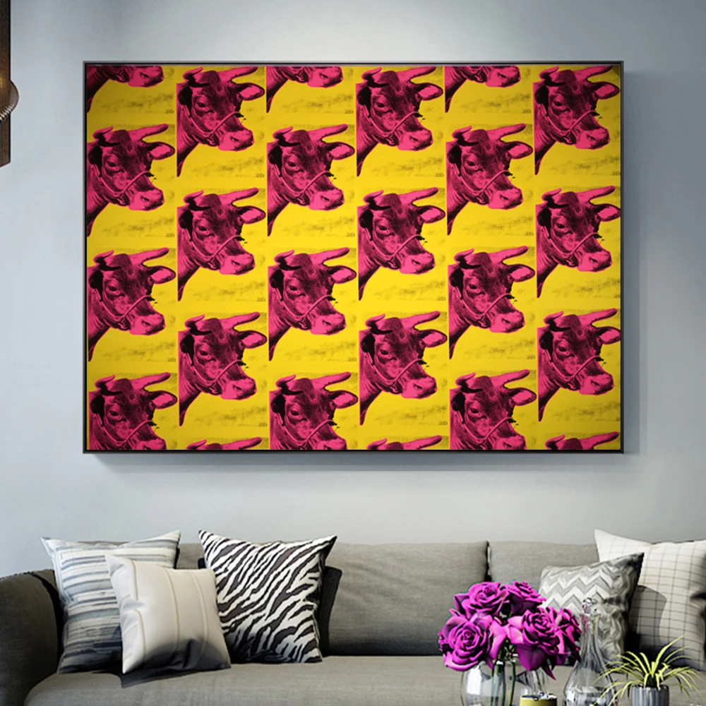 

Abstract Andy Warhol Art Painting Bull head Canvas Posters and Prints Wall Art Pictures For Living Room Home Decor Cuadros