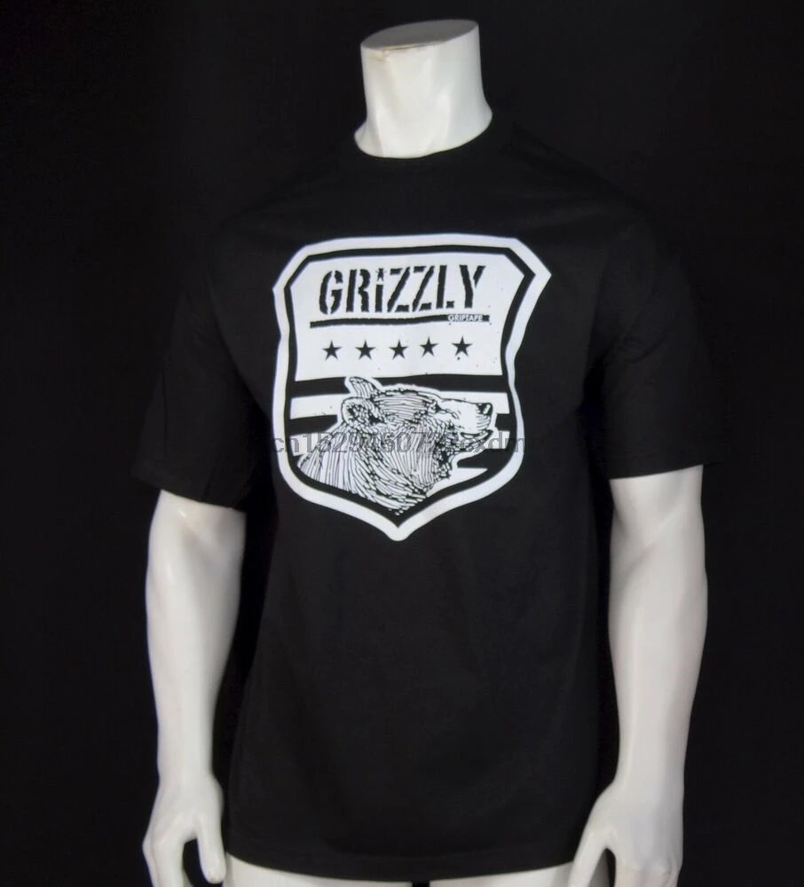 Новый образ GRIZZLY GRIPTAPE Скейтборд Флаг Экипажа Черный короцветные короткий рукав