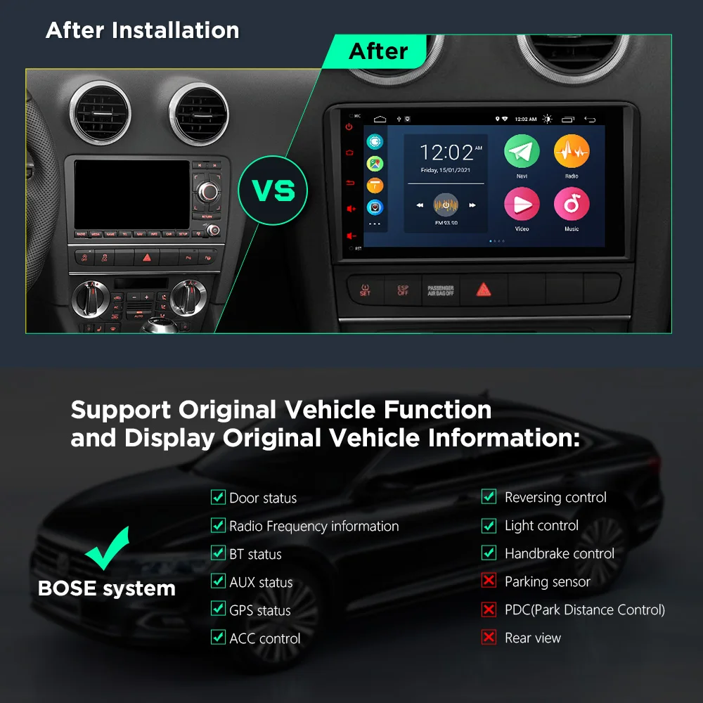 XTRONS 8 ''Android 10 0 автомобильный стерео плеер радио для Audi A3 8P 2003 2009 2010 2011 2012 S3 RS3 Carpaly