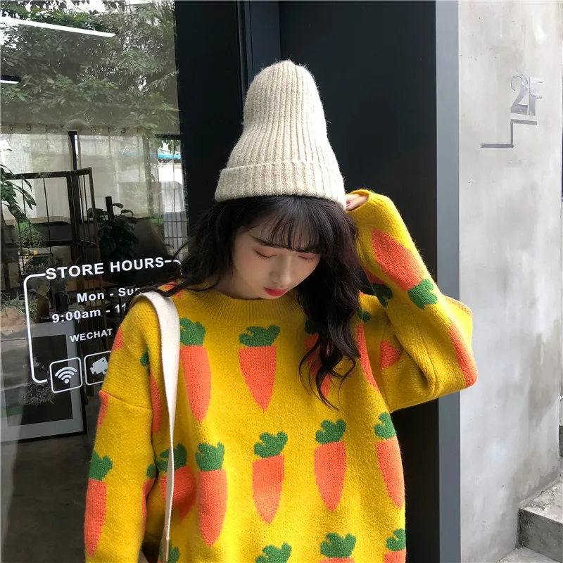 

OllyMurs Women Knitted Carrot Sweater Autumn Winter Ladies Warm Tops Lazy Style Loose Pullover Korean Thick Jumper Sweaters