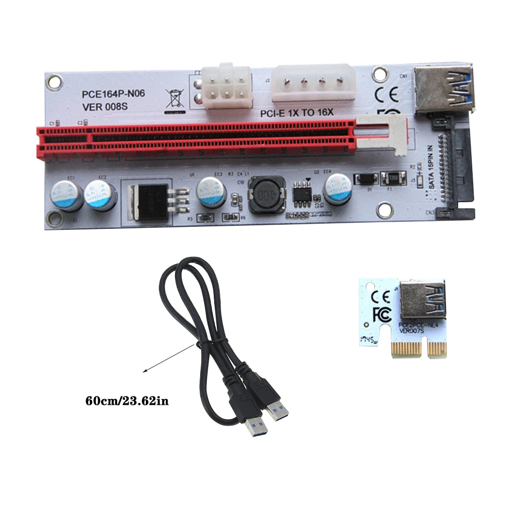 

6Pcs VER008S Molex 4Pin SATA 6PIN PCI Express PCIE PCI-E Riser Card 008s 008 Adapter 1X to 16X USB3.0 Extender for