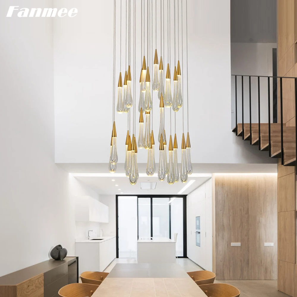 

Modern Clear Crystal Ceiling Chandelier LED Waterdrop Pendant Hanging Lamp Home Decor Island Light Fixture for Kitchen Bar Stair