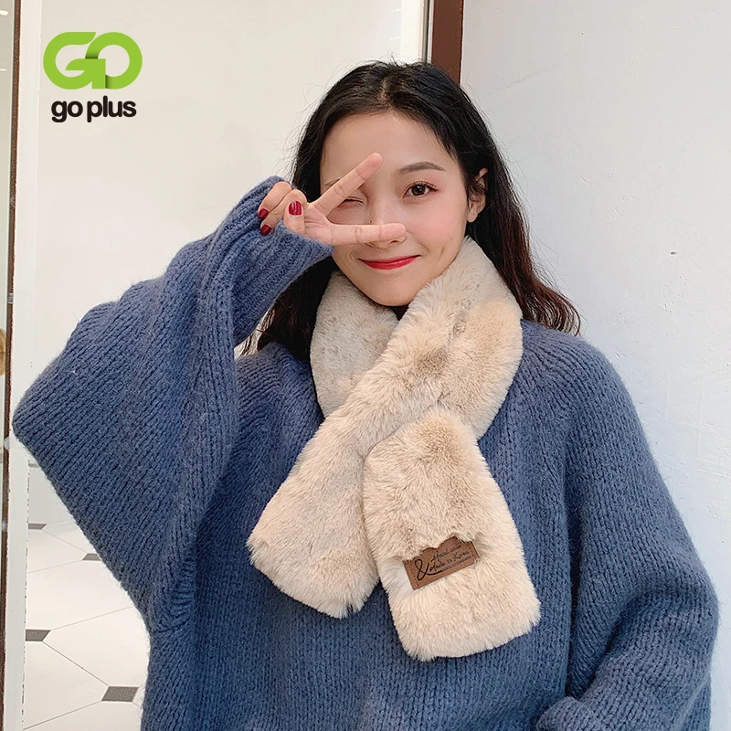 

Шарф GOPLUS из искусственного меха, милый Модный корейский платок, толстый мягкий шейный платок, роскошный красный шарф для зимы, женские шарфы