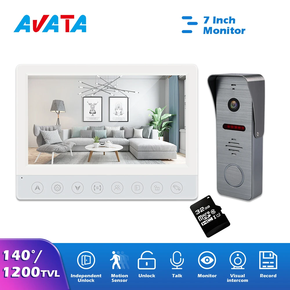 7 Inch Video Door Phone 140 Angle 1200TVL Video Doorbell Camera With Motion Sensor Record Video Intercom System Night Vision
