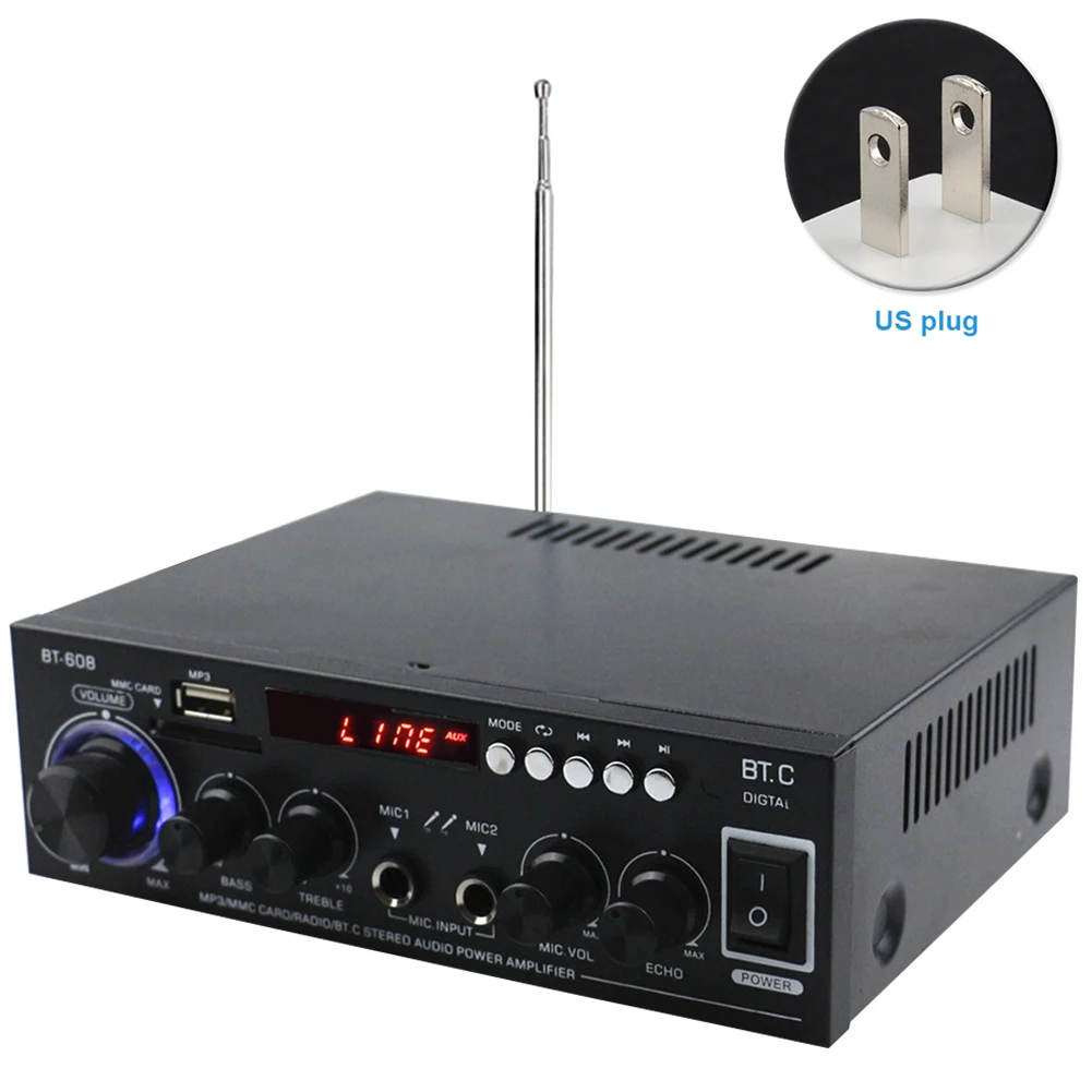 US Подставка мини подарок HIFI Музыка черный железный портативный усилитель звука дистанционное управление Bluetooth низкий уровень искажений домашний цифровой плеер - Цвет: US