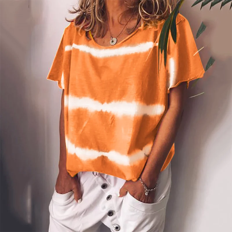 

2022 S-3XL Women Summer Fashion Y2k Tops Tie Dye Round Neck Short Sleeve Casual Fashion T-Shirts Aesthetic Clothes Shirts Women