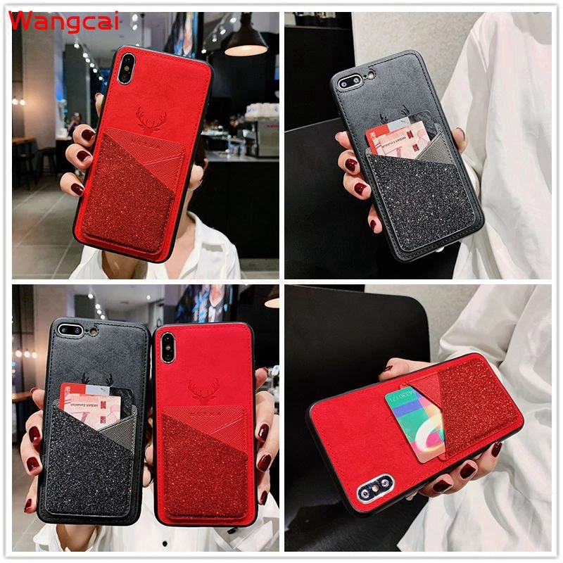 Чехол для iPhone 11 Pro Max X XR XS 8 7 6 6s Plus SE 2020 кошелек с кармашком карт тканевый оленем