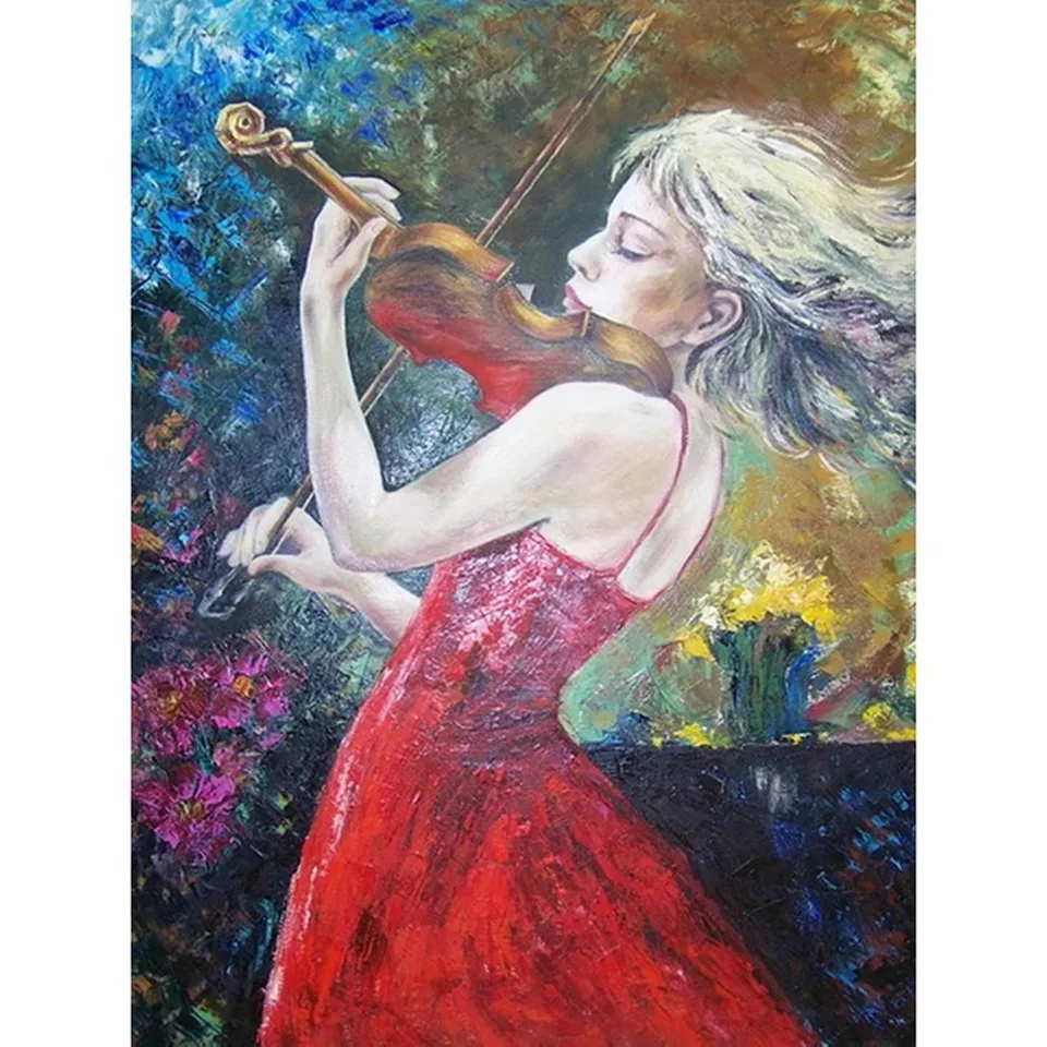 

Full Square Diamonds 5D DIY Diamond Painting Photo Portrait "Girl Talking Violin" 3D Embroidery Cross stitch L Home Decor Gift