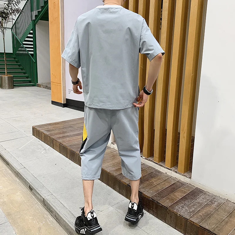 Летние мужские комплекты с большими карманами спортивная одежда модная черного