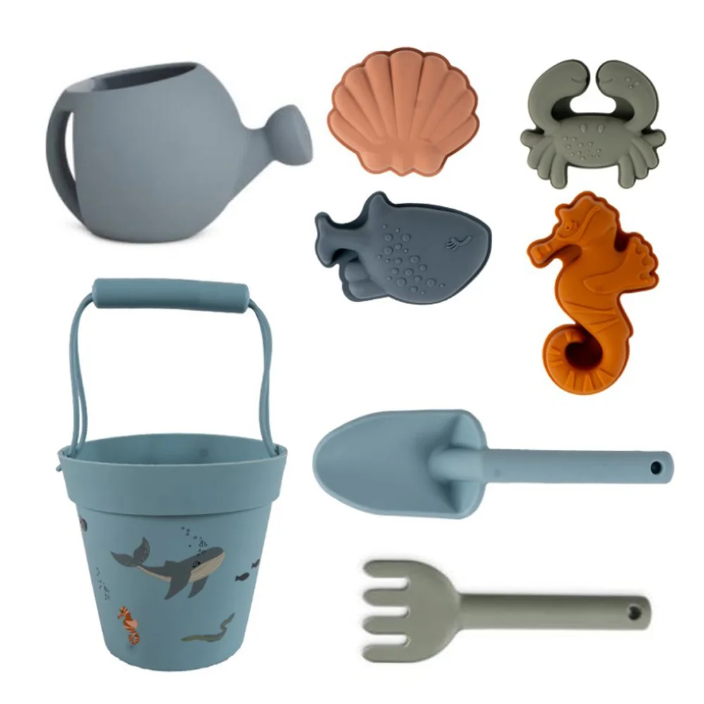 

Children Summer Silicone Bucket Toys with Cute Animal Model Ins Seaside Beach Toys Rubber Dune Sand Mold Tools Sets Baby Bath