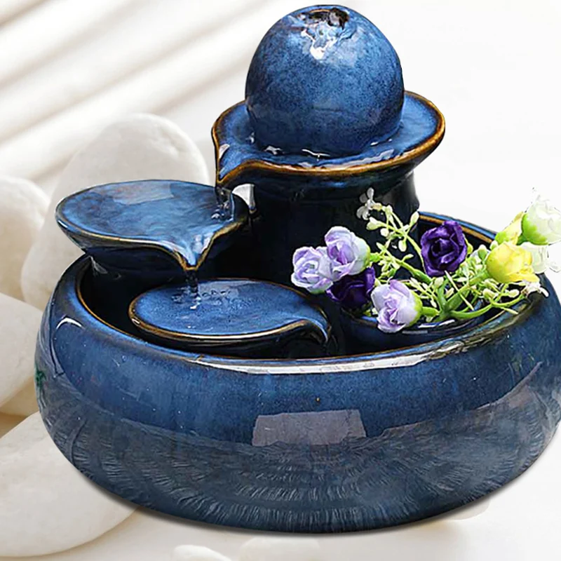 Креативный керамический водный фонтан Lucky Craft 110 В для гостиной настольный цикл