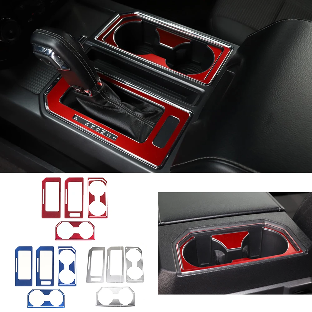 

Aluminum Alloy Interior Gear Shift Box & Cup Holder Panel Cover Fit for Ford F150 2016-2021 Car Accessories