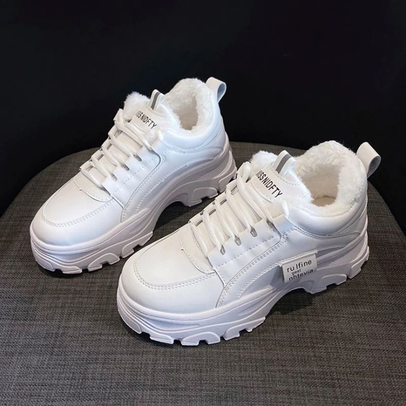 

Women Shoes Fashion PU Casual Shoes For Women Increase Women Sneakers Flats Platform Winter Shoes Warm Plush Off White Shoes